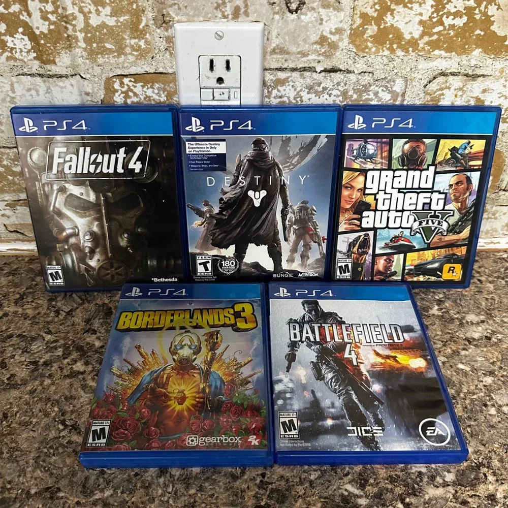 Sony PS4 Games Lot 5 Games Blue Good Fallout 4 GTA V Destiny Borderlands 3 BF4